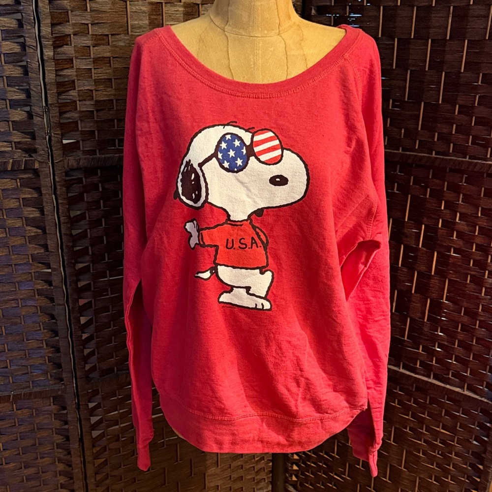 Instant Message Red Snoopy Peanuts USA Sweatshirt Top 2XL like new
